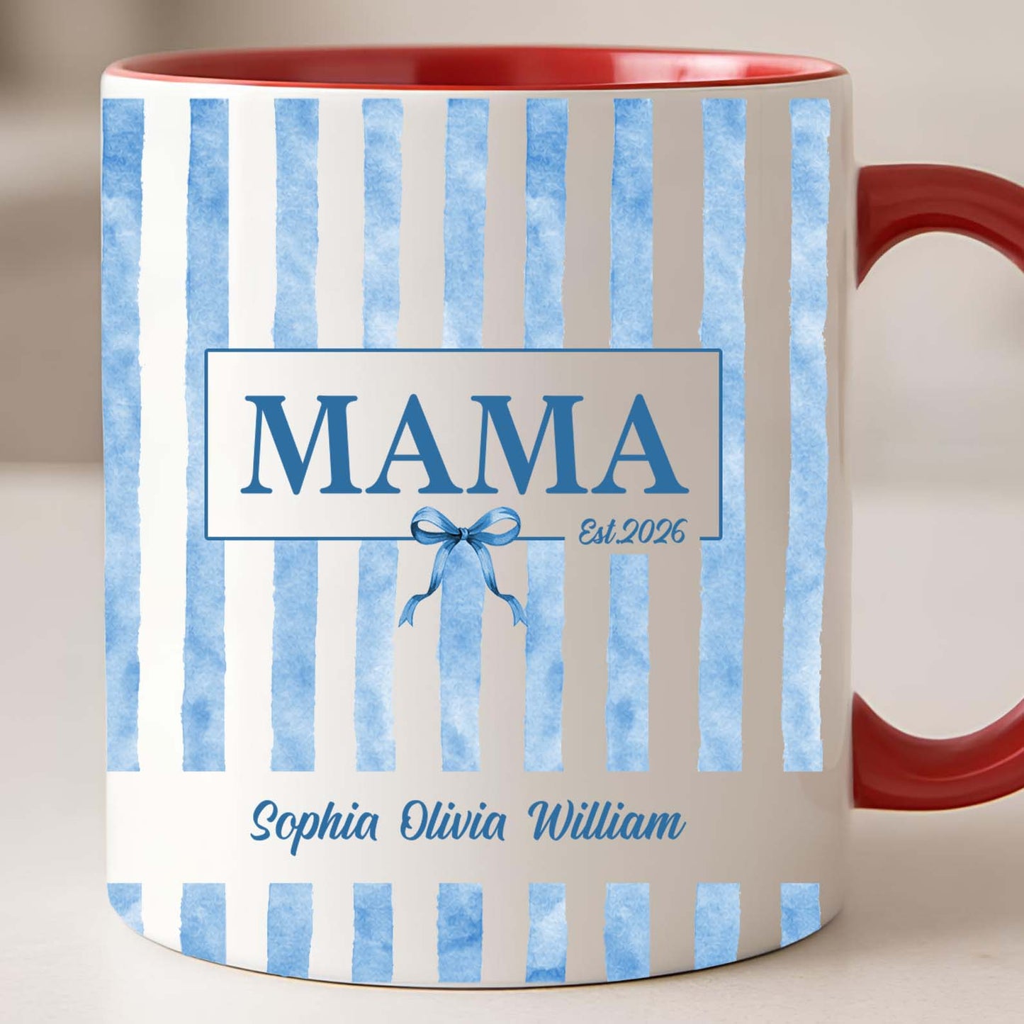 Custom Kids Names Mama Mug, Personalized Stripe Coffee Cup, Mothers Day Gift, White Mug Accent Mug 684820