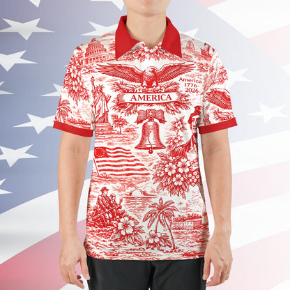 250 Years of America 1776–2026 Polo Shirt, Vintage Patriotic All-Over Print Polo, 4th of July USA Shirt 684893