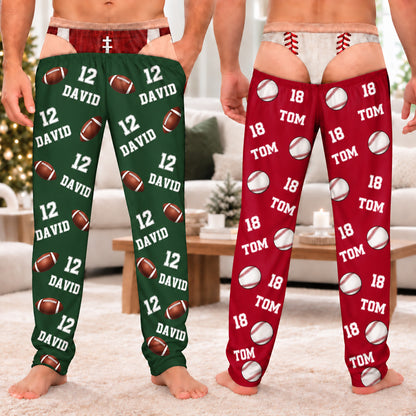Personalized Sports Pajama Pants, Custom Name & Number Fake Underwear Lounge Pants, Sports Fan Gift 686606 WFD