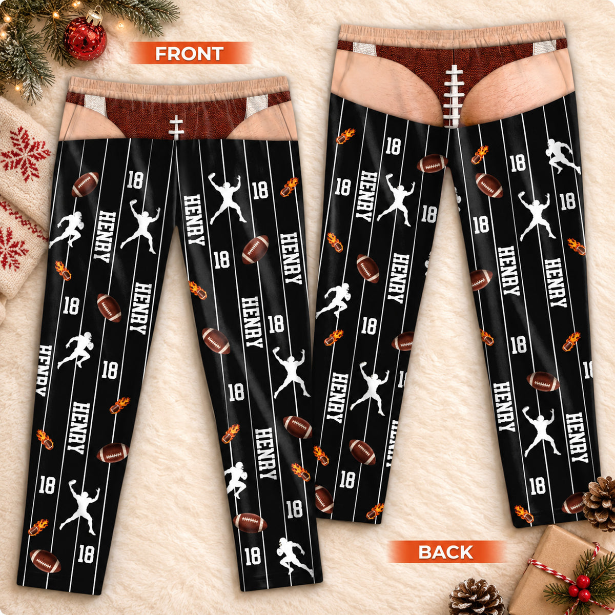 Personalized Sports Pajama Pants for Men, Custom Name & Number Funny Fake Underwear Lounge Pants 686601 WFD