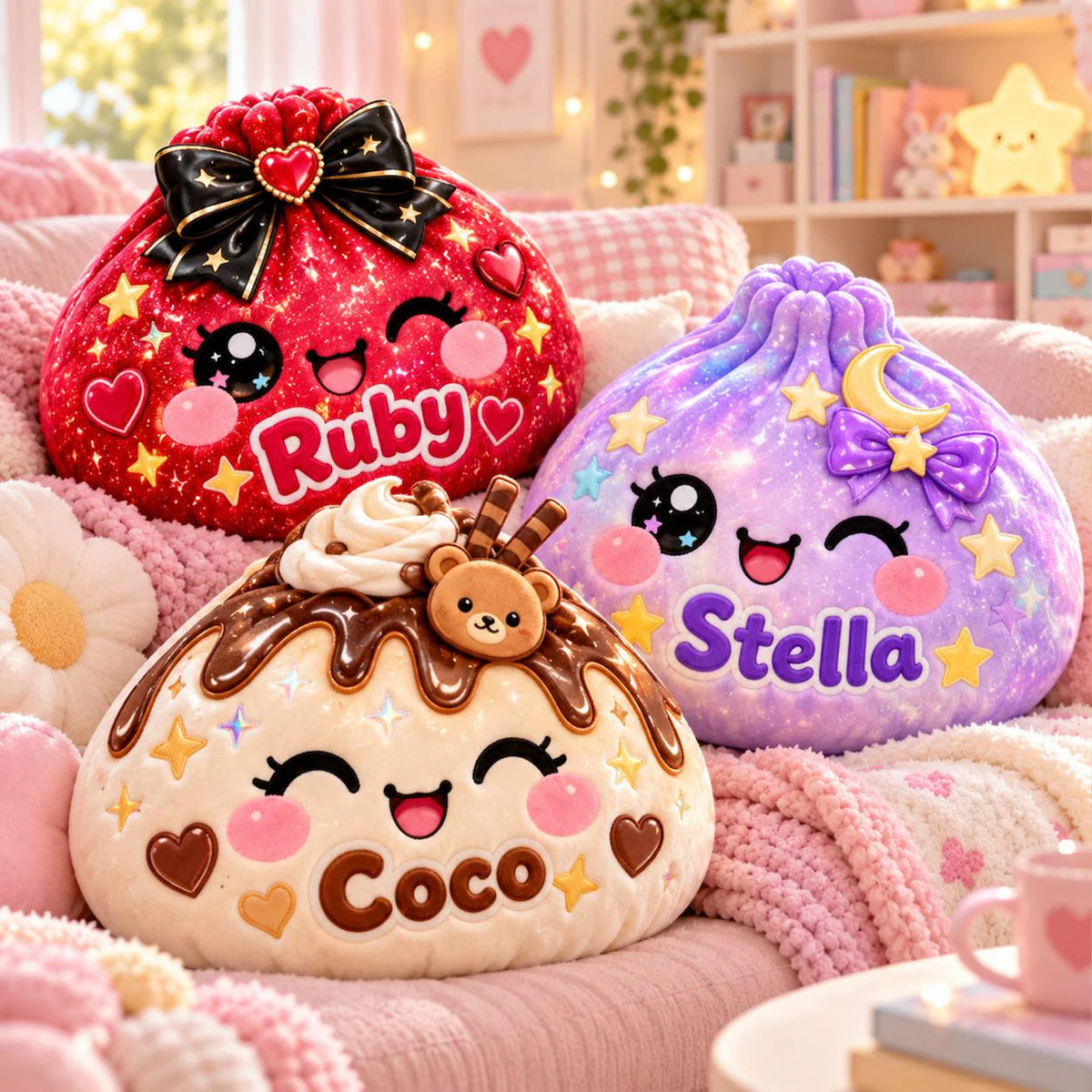 Personalized Kawaii Dumpling Pillow, Custom Name Rainbow Squishy Cushion, Cute Kids Christmas Gift 686904 WFD