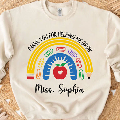 Personalized Thank You for Helping Me Grow Shirt, Custom Teacher Appreciation Tee, Back to School Teacher Gift 685498