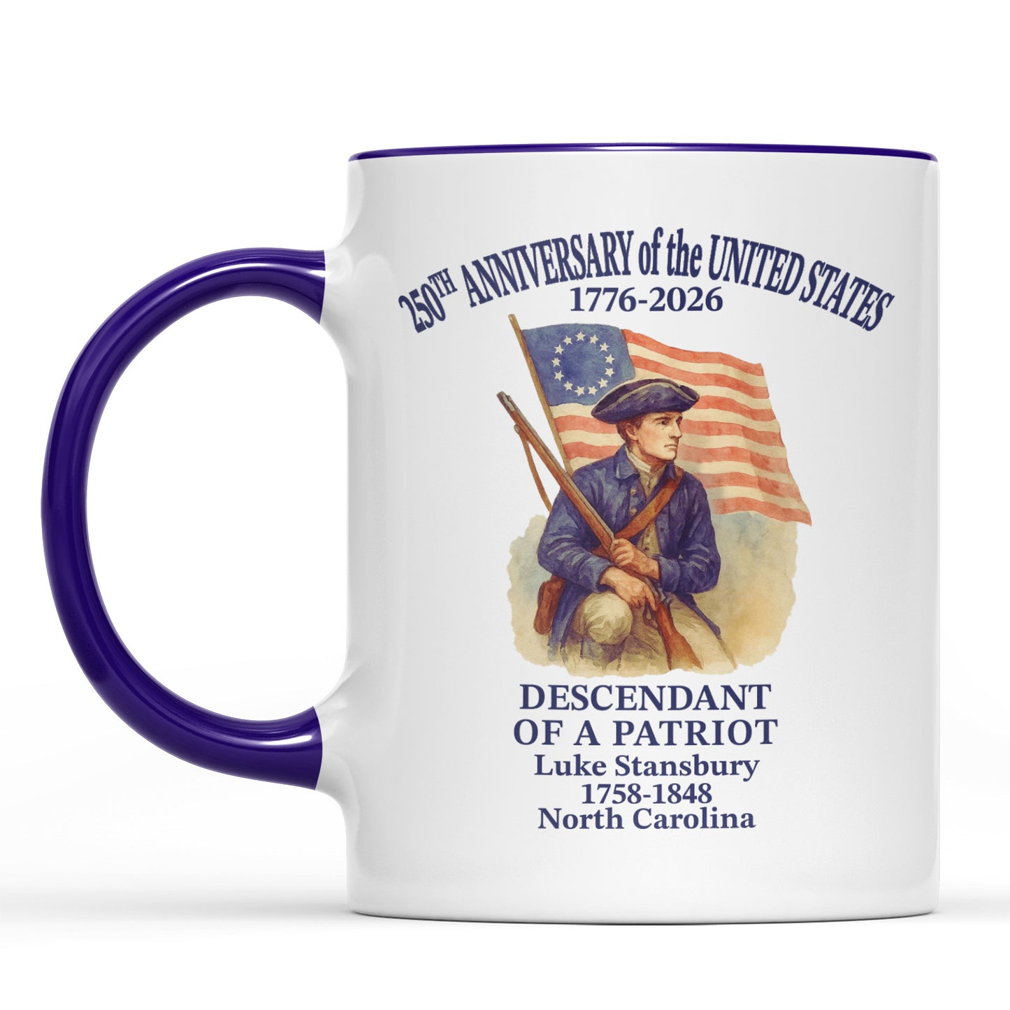 Personalized 250 Years of America Mug, Custom Name Descendant of a Patriot, 1776–2026 White Mug Accent Mug 684228