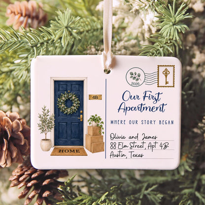 Personalized First Apartment Ceramic Ornament 2026, Custom Name & Address Christmas Housewarming Gift 686780 WFD