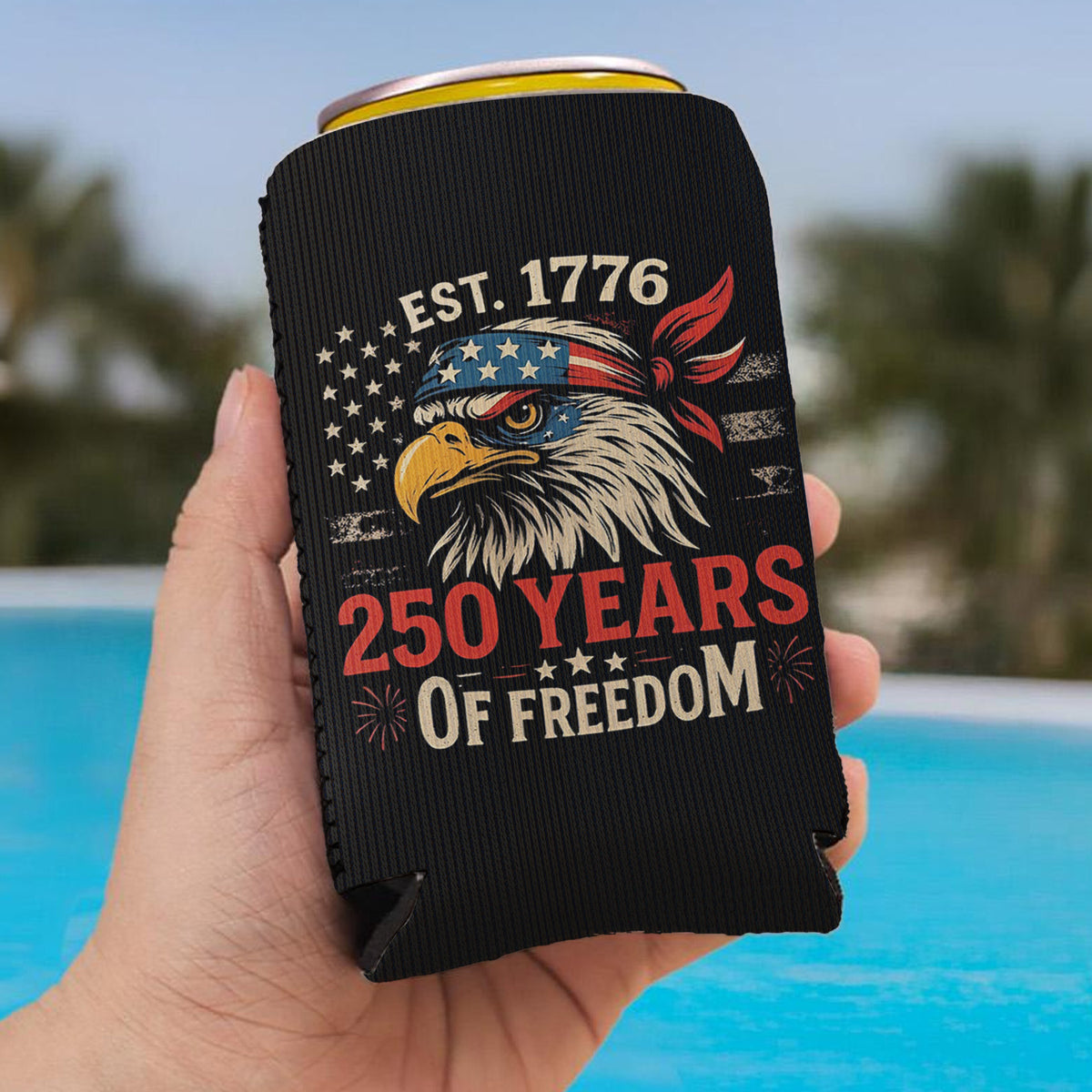 250 Years of Freedom Can Cooler | Happy 250th Birthday USA Can Holder | Patriotic Can Sleeve for Drinks 683730
