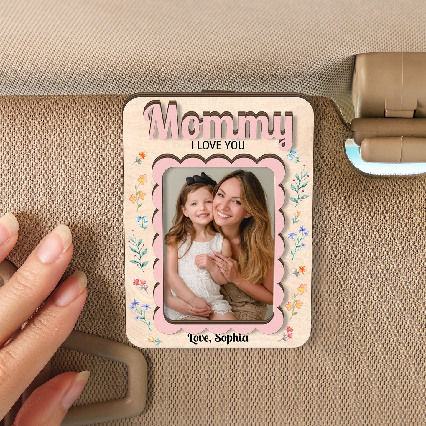 Custom Photo I Love You Wood Car Visor Clip, Personalized Gift for Mom Grandma, Mother's Day Gift 684720