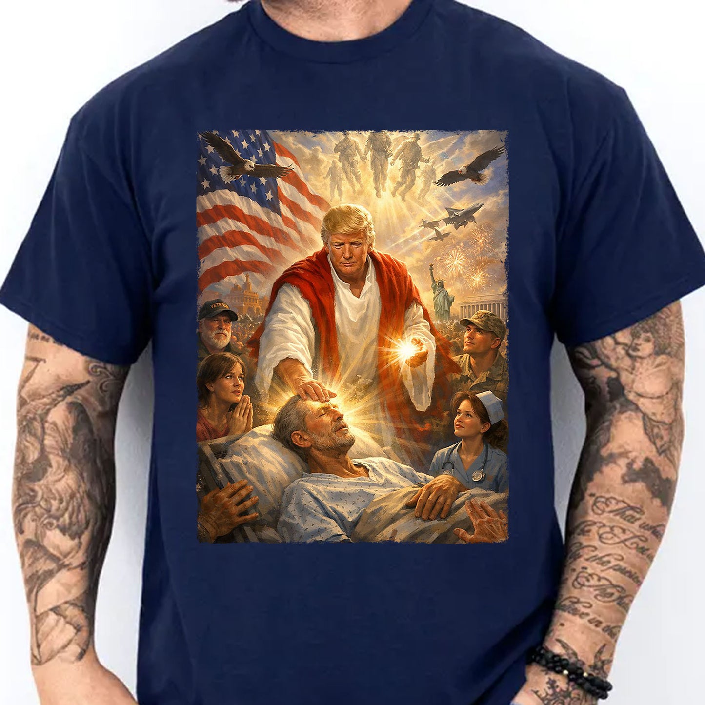 Trump as Jesus Graphic T-Shirt, Donald Trump Patriotic Shirt, US Flag Eagle Military Tee 684801 - GOP