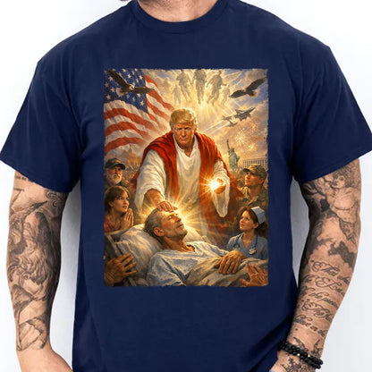Trump as Jesus Graphic T-Shirt, Donald Trump Patriotic Shirt, US Flag Eagle Military Tee 684801 - GOP