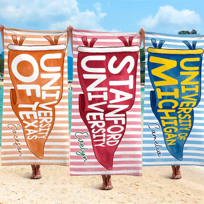 Personalized College Pennant Beach Towel, Custom School Spirit Towel, Graduation Gift High School University 684827