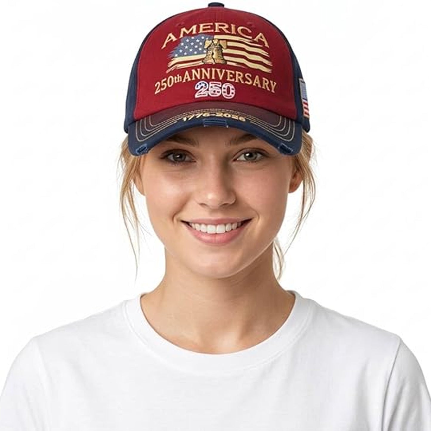 USA 250 Years Anniversary Vintage Washed Baseball Cap, Patriotic 1776-2026 Adjustable Denim Hat 685214 WFD