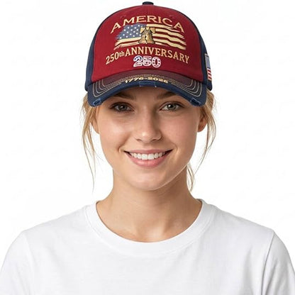 USA 250 Years Anniversary Vintage Washed Baseball Cap, Patriotic 1776-2026 Adjustable Denim Hat 685214 WFD