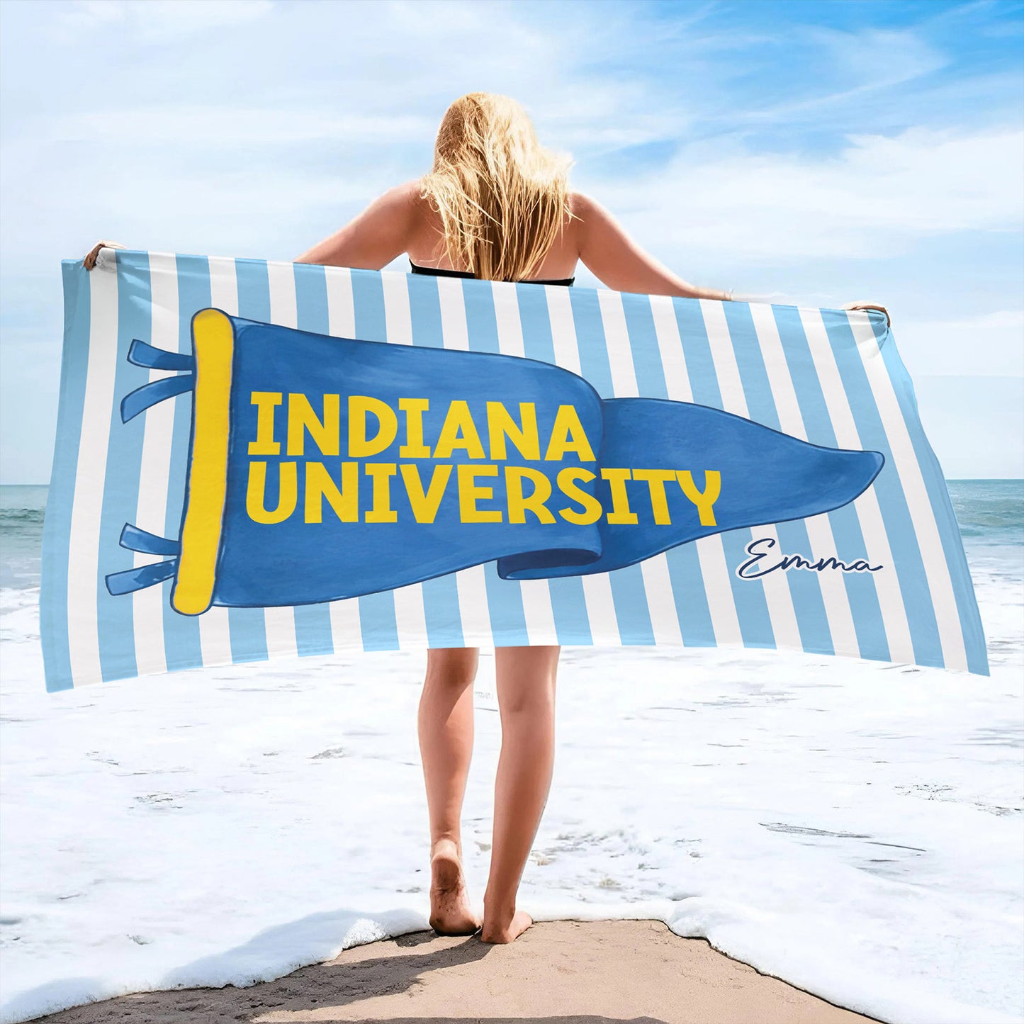Personalized College Pennant Beach Towel, Custom School Spirit Towel, Graduation Gift High School University 684827