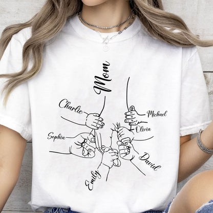Custom Mom Kids Names Shirt, Personalized Family Hands Tee for Mom, Mothers Day Gift Shirt 684835