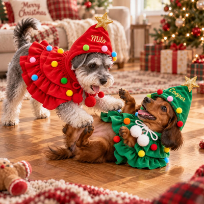 Personalized Christmas Pet Cape, Custom Embroidered Dog Cat Name Christmas Tree Cape, Holiday Pet Outfit 686567 WFD