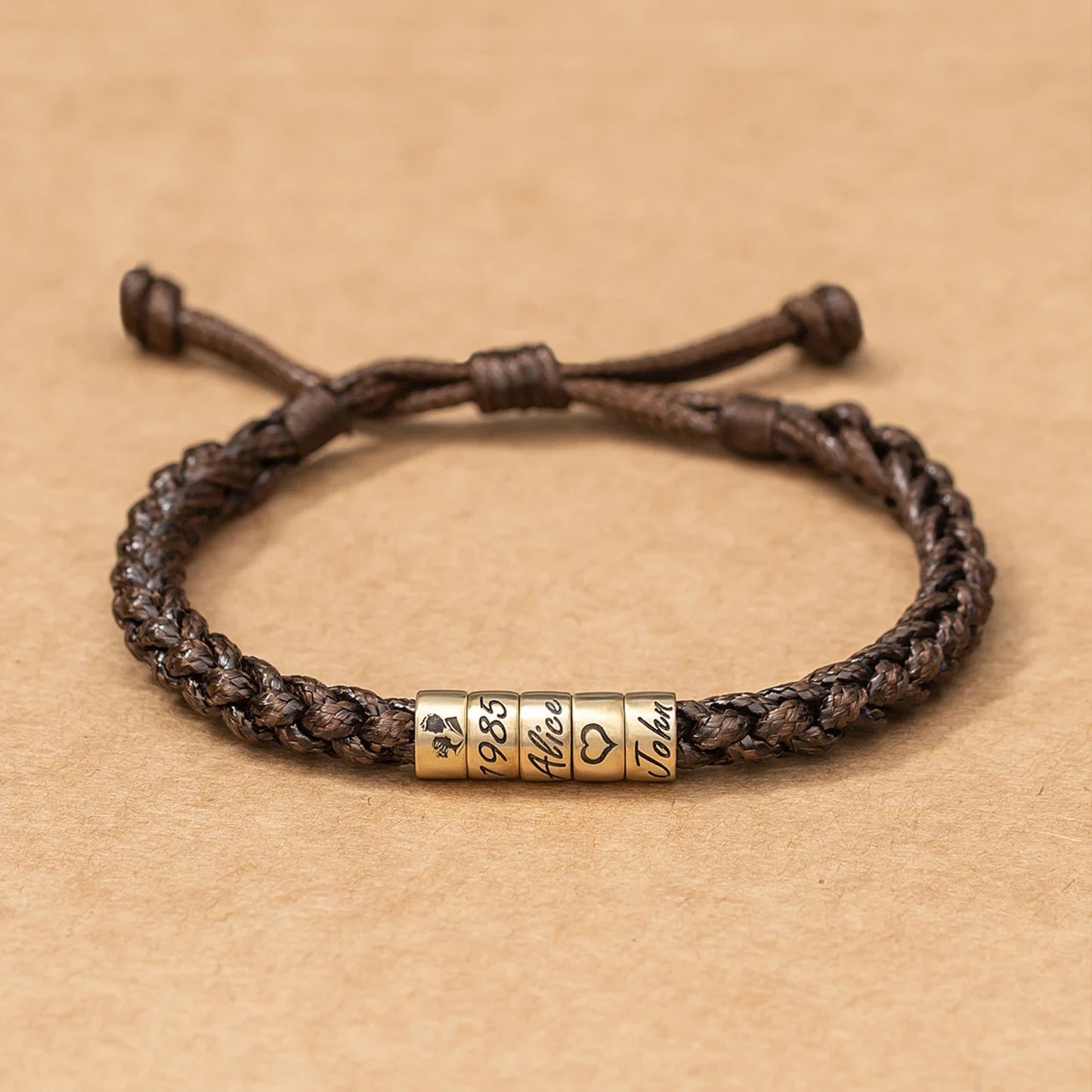 Personalized Men's Woven Leather Bracelet, Custom Name Adjustable Bracelet, Gift for Dad Husband Boyfriend 685966 WFD