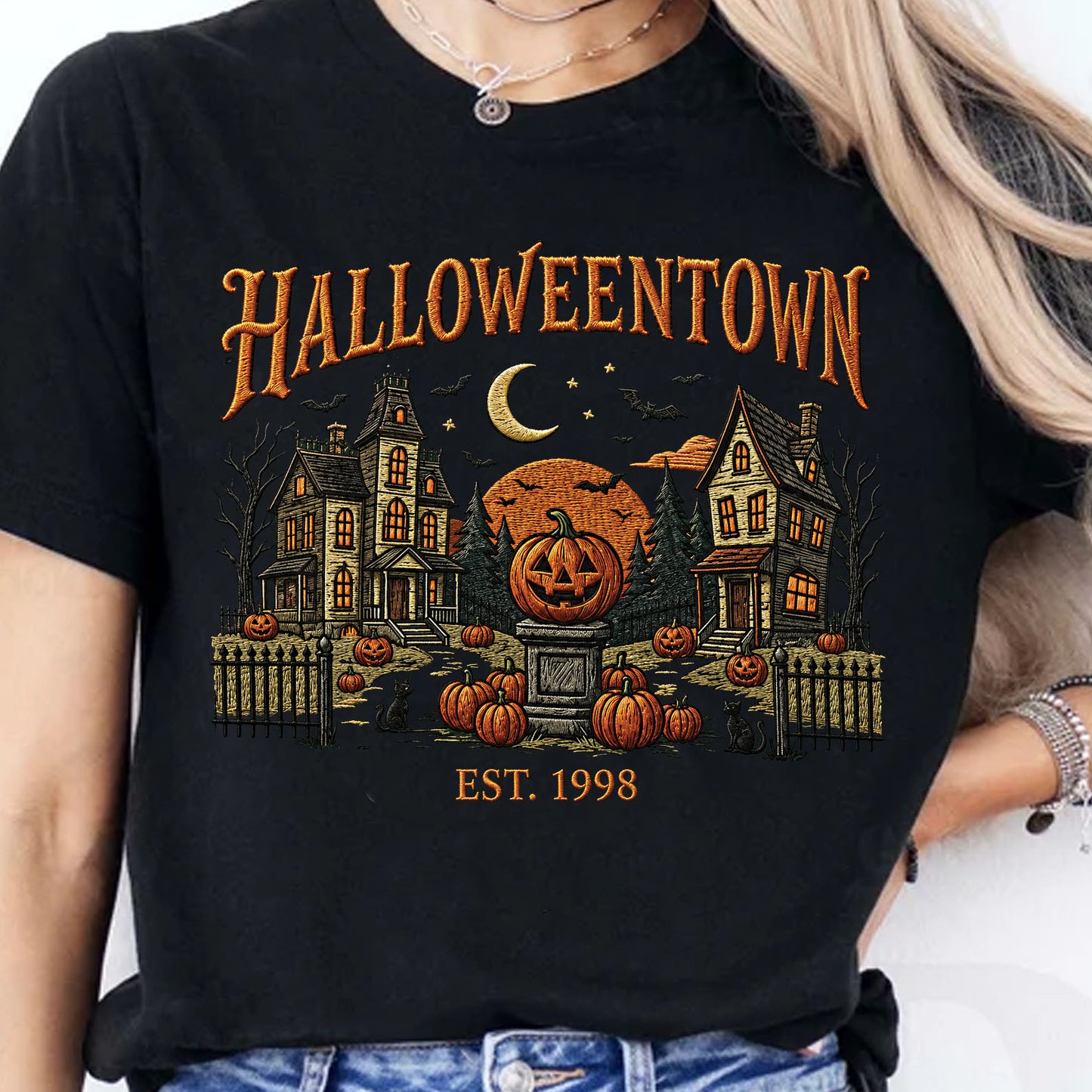Halloweentown Dark Sweatshirt, Vintage Spooky Village Shirt, Retro Haunted House Pumpkin Fall Tee 685623