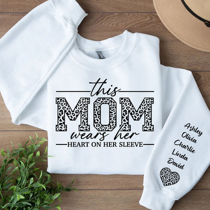 Custom Sweatshirt with Kids’ Names on Sleeve, I Wear My Heart on My Sleeve, Personalized Name Sweater, Front & Left Sleeve Print 683963