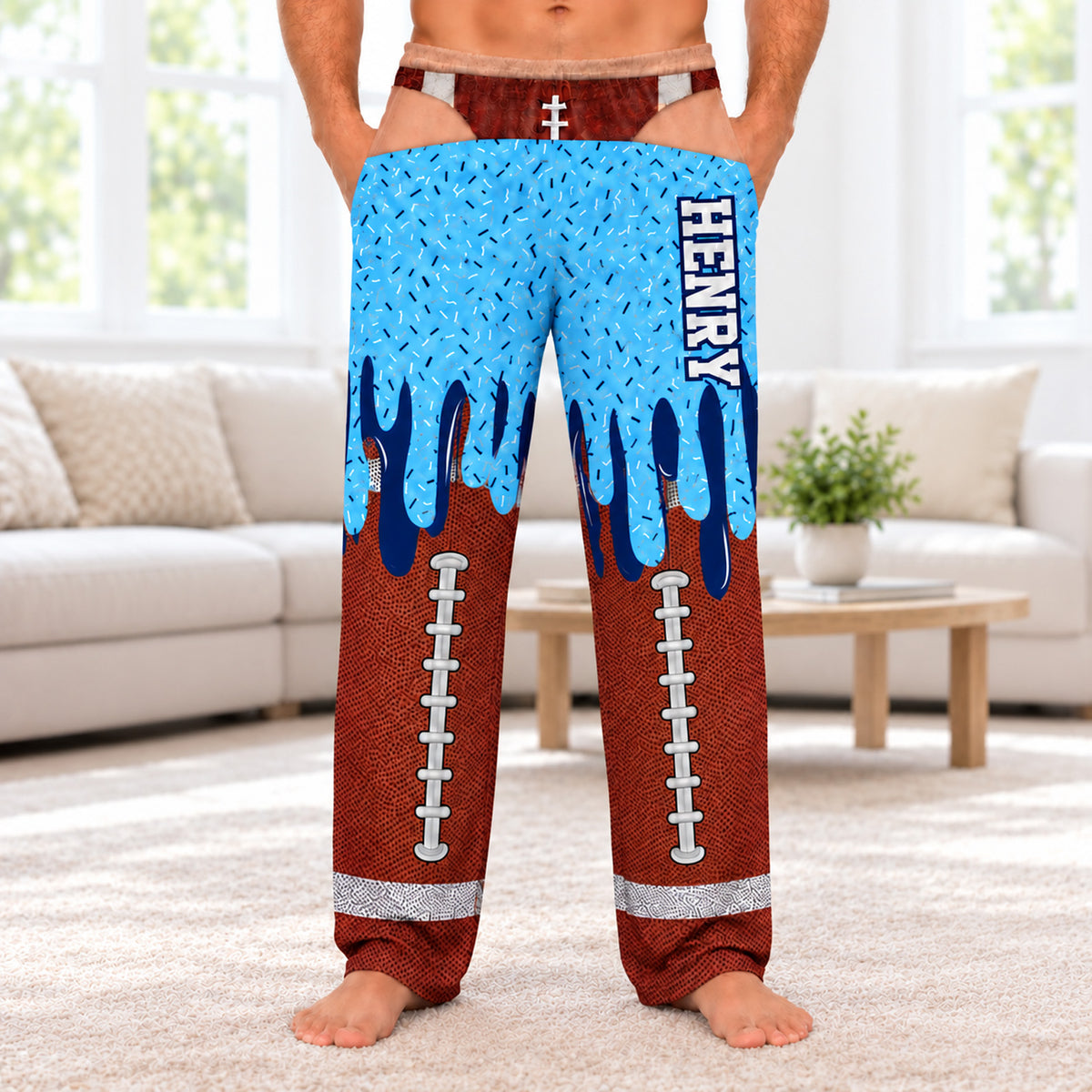 Personalized Ice Cream Drip Sports Pajama Pants, Custom Name Fake Underwear Lounge Pants, Sports Fan Gift 686602 WFD