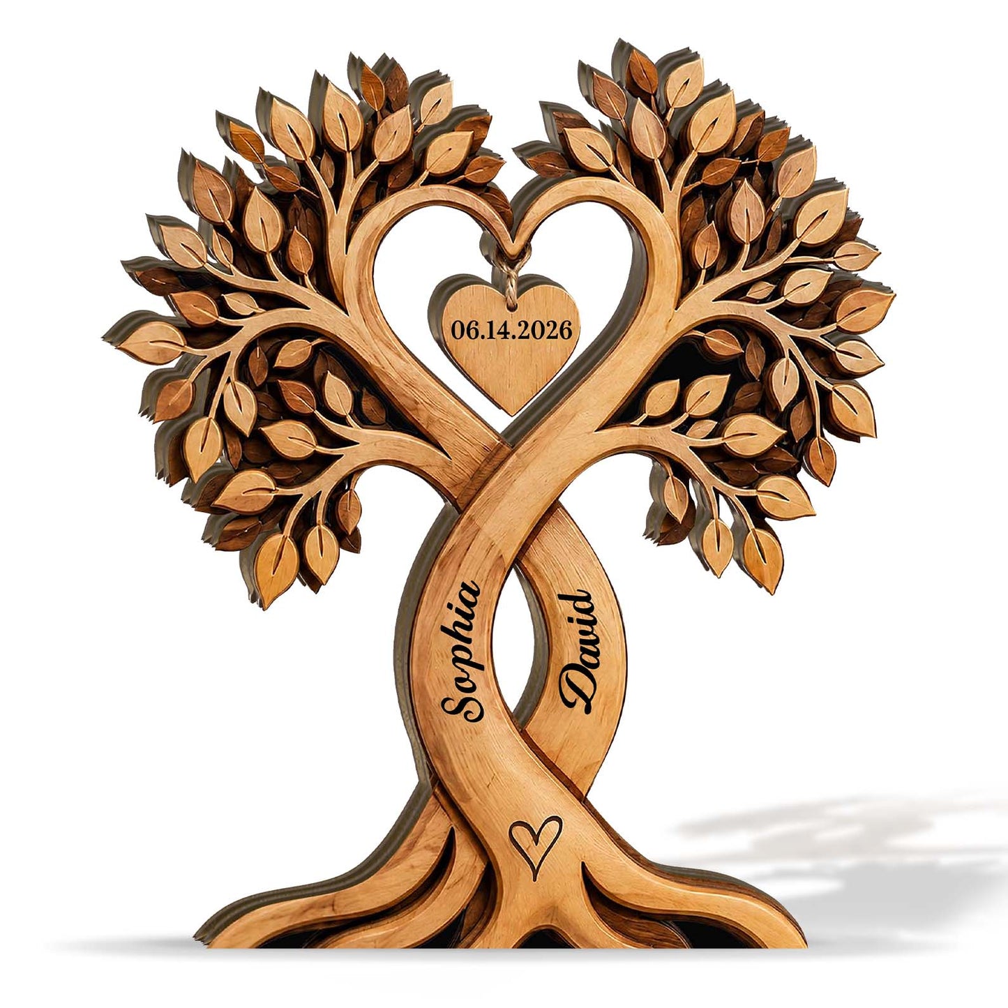 Personalized Couple Heart Tree Wooden Block, Custom Name Anniversary Gift, Wedding Gift for Couple 685734