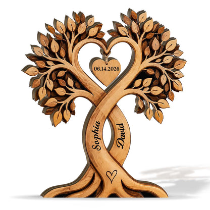 Personalized Couple Heart Tree Wooden Block, Custom Name Anniversary Gift, Wedding Gift for Couple 685734