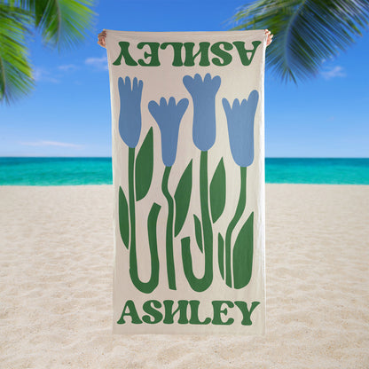 Personalized Retro Flower Beach Towel, Custom Floral Beach Towel, Summer Pool Towel 684957