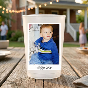 Custom Photo Frosted Cups, Personalized Party Cups with Text, Vintage Year Birthday Cups, Party Cup Decorations 684956