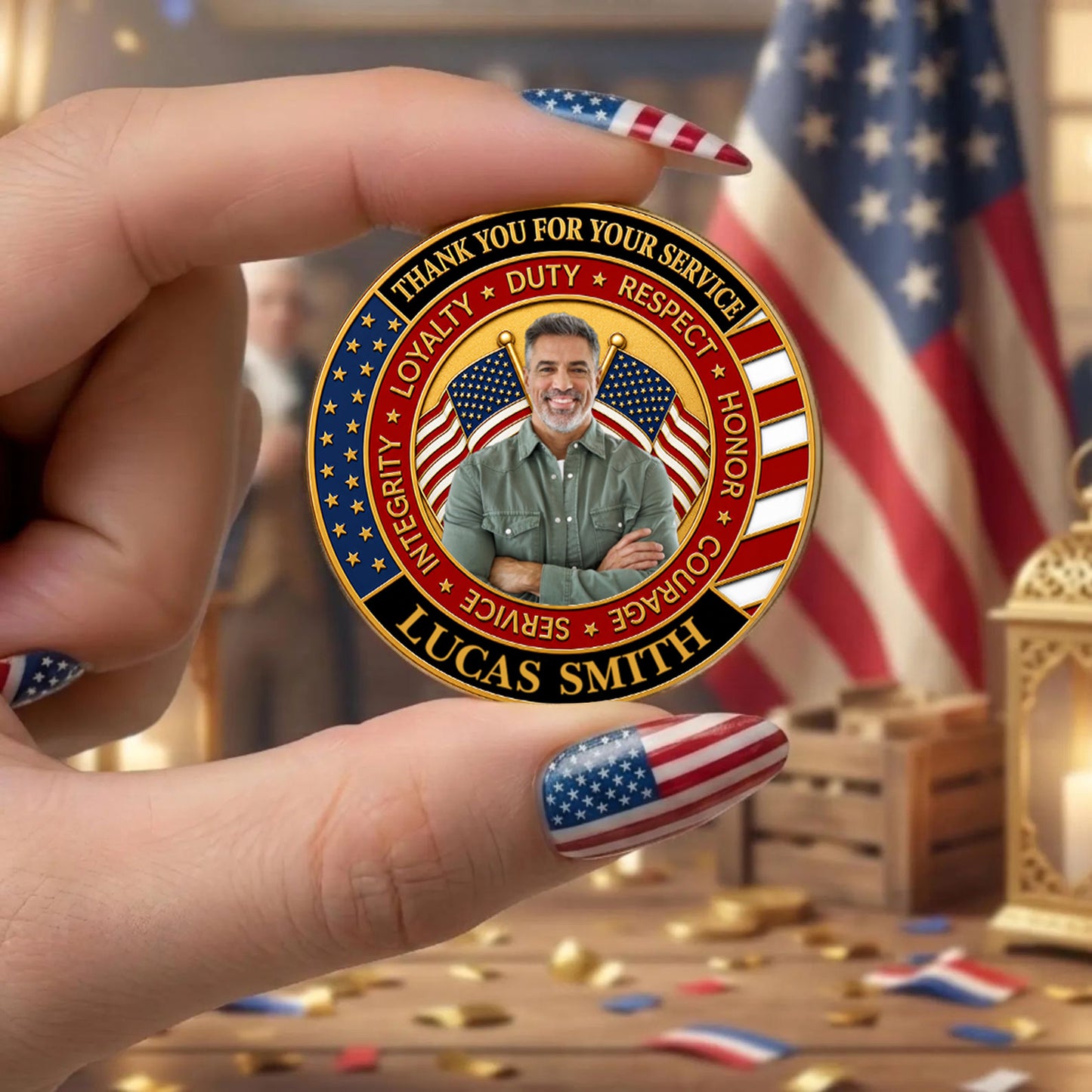 Personalized Thank You for Your Service Coin, Custom Patriotic 250 Years USA Commemorative Gift 685016