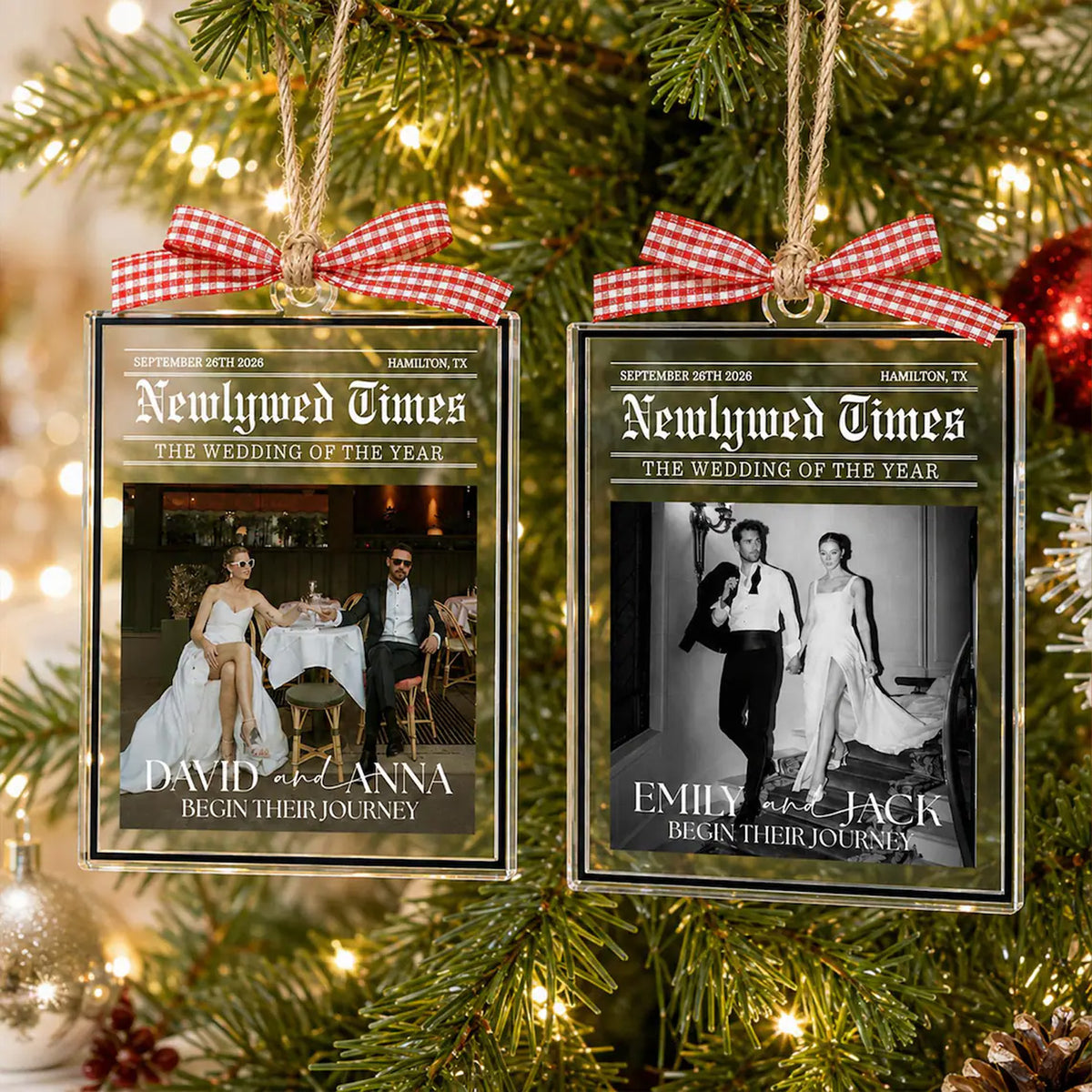 Custom Wedding Photo Newspaper Acrylic Ornament, Personalized Newlywed Times Christmas Ornament 686516 WFD