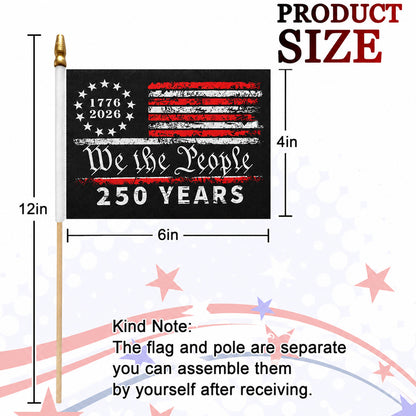 USA 250 Years Handheld Flag, Patriotic Small American Flag on Stick, We The People 1776–2026 Flag 685129