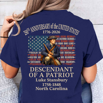 Custom Name Descendant of a Patriot Backside Shirt | Personalized 250 Years USA 1776–2026 T-Shirt 684433
