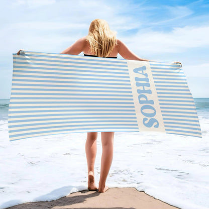 Personalized Groovy Striped Beach Towel, Custom Pool Towel, Bachelorette Party Favor, Retro Summer Beach Gift 684958