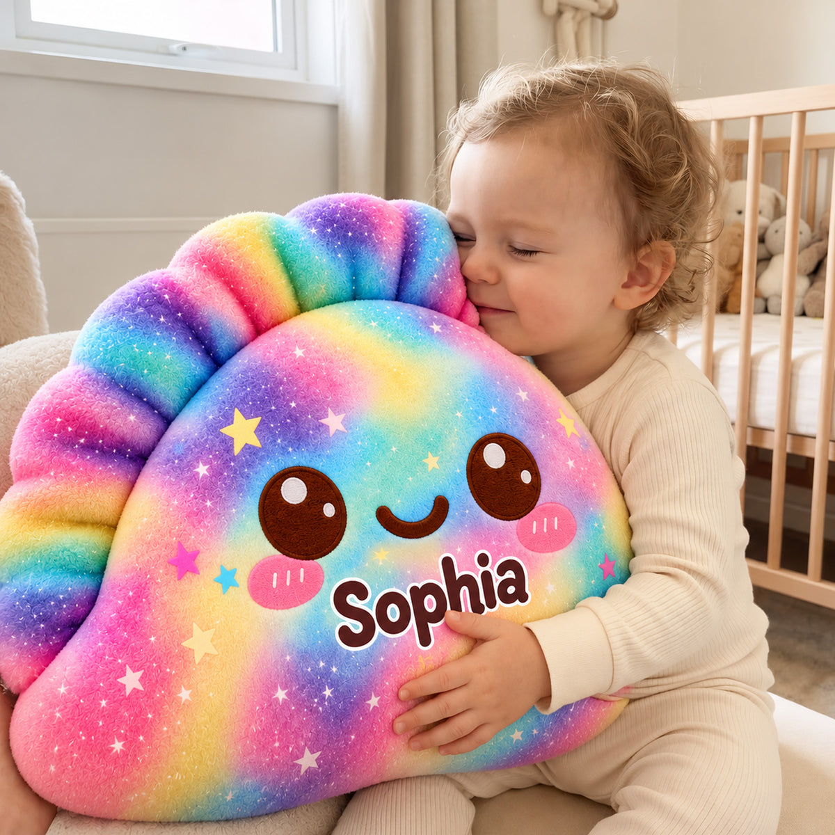 Personalized Rainbow Starry Dumpling Pillow, Custom Name Cute Plush Cushion, Kids Gift 686811 WFD