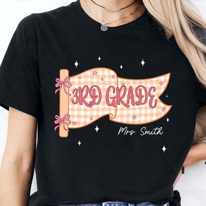 Personalized Teacher Grade Shirt, Custom Grade Level & Name Tee, Pennant Flag Back to School Teacher Gift 685696