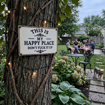 Custom Happy Place Metal Sign, Personalized Patio Garden Sign, Funny Farmhouse Porch Decor Gift 685475 WFD