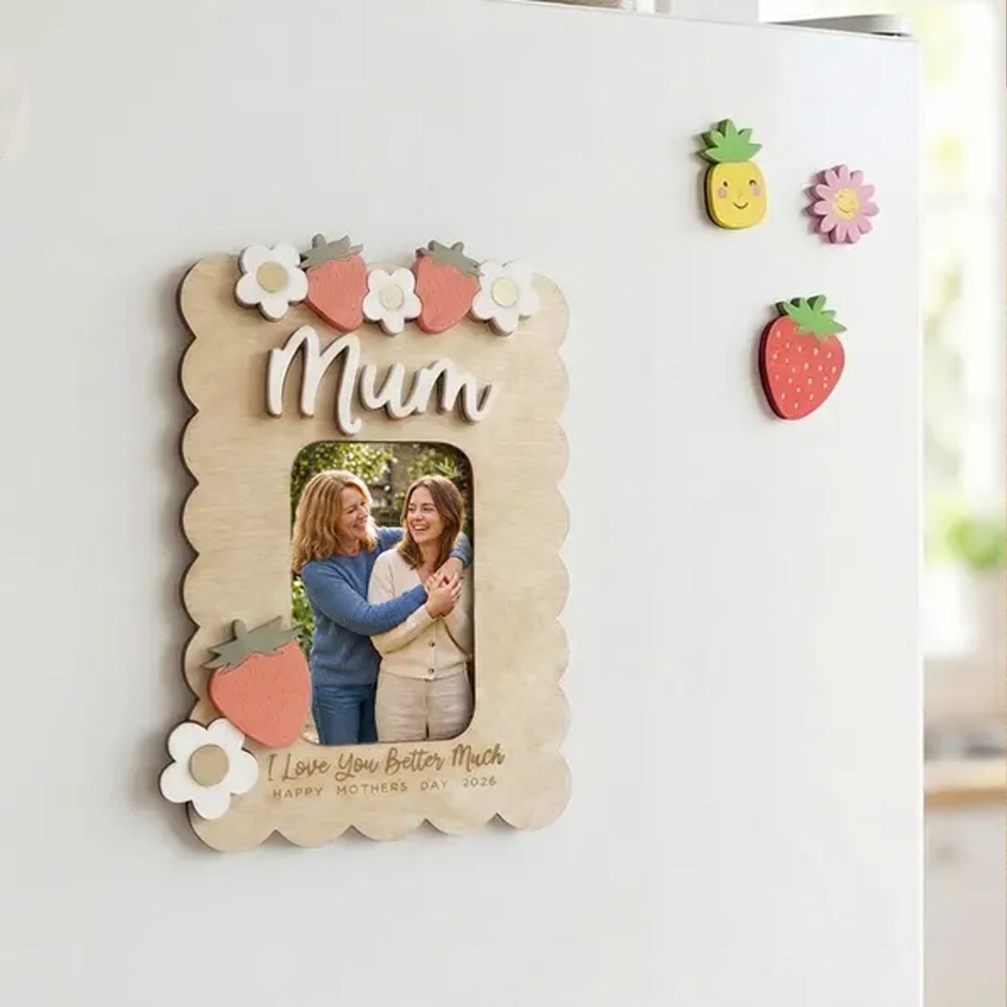 Personalized Wooden Photo Magnet, Custom Mom Fridge Magnet, Strawberry Gift for Grandma, Mother’s Day Gift 684678