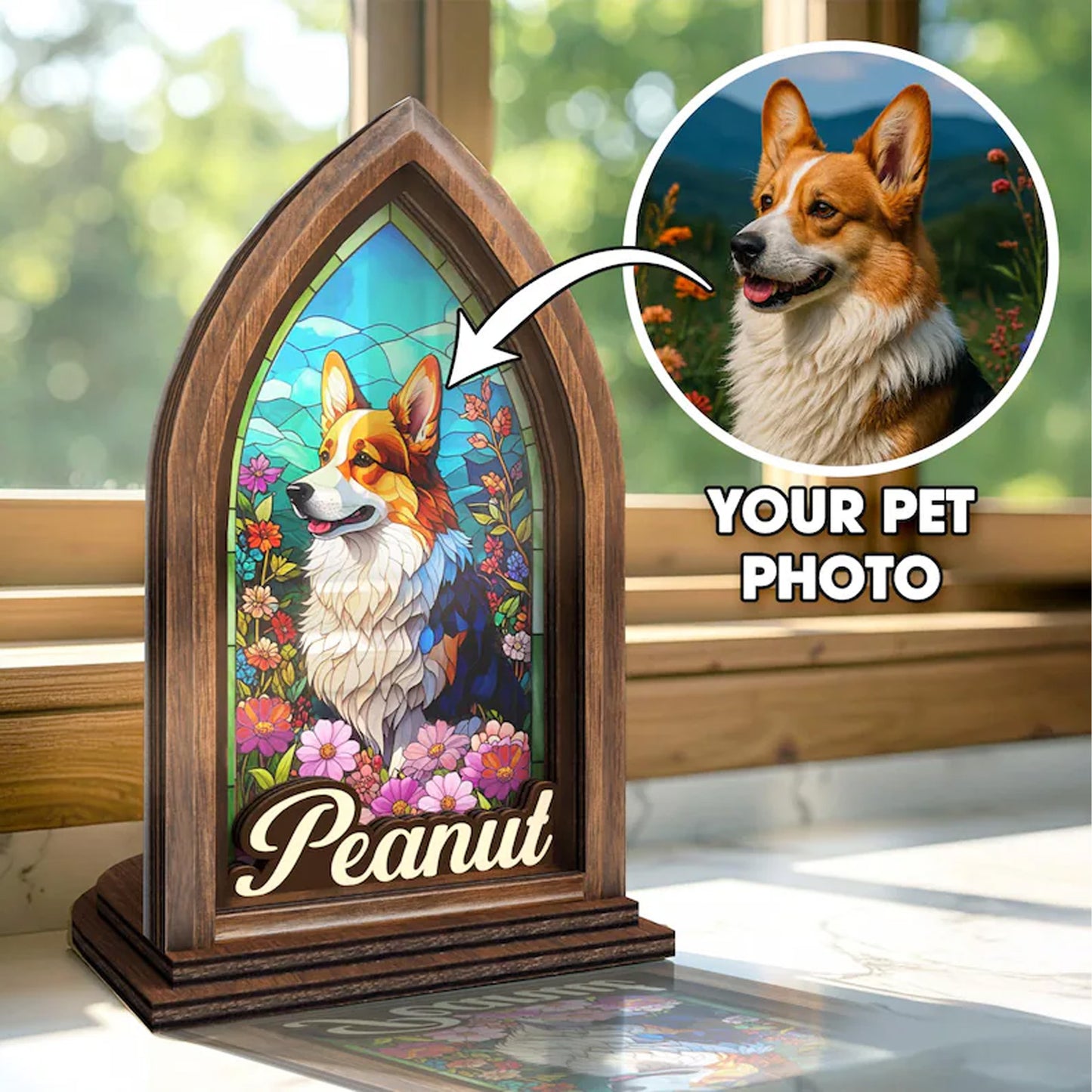 Personalized Pet Photo Memorial Candle Holder, Pet Book Nook, Custom Dog Cat Suncatcher with Name 683826