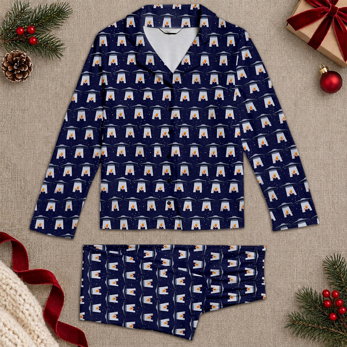 Funny Trump UFO Pajama Set, Alien Donald Trump Christmas PJs, Political Holiday Gift 686228