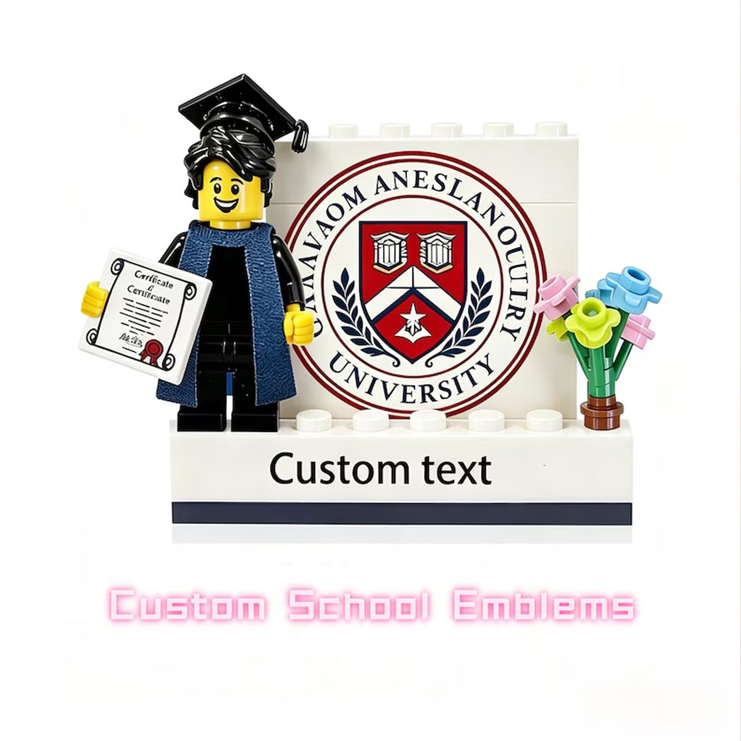 Personalized LEGO Graduation Mini Figure Keepsake, Custom Photo Class of 2026 Display, School Logo Name Gift 684908