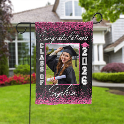 Congratulations Graduation Senior Class of 2026 Sparkle Personalized Custom Photo Garden Flag C175