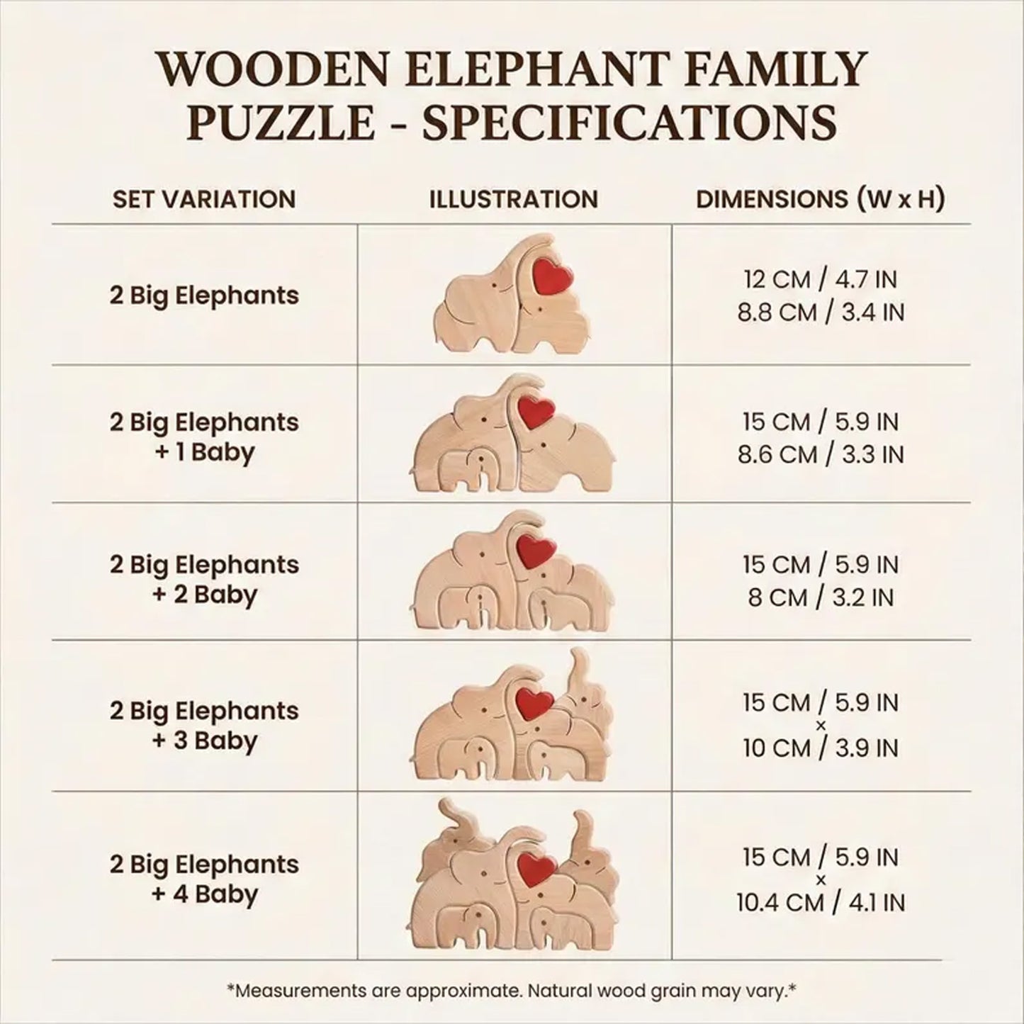 Personalized Elephant Family Wooden Puzzle, Custom Name Wood Animal Figurine, Family Keepsake Gift 684797