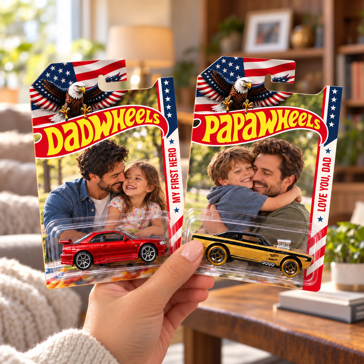 Personalized Dad Wheels Hot Wheels Packaging, Custom Photo US Flag Toy Car Display, Gift For Dad 686792 WFD
