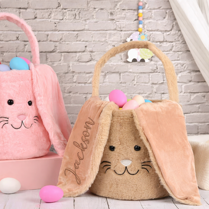 Custom Name Easter Basket | Personalized Embroidered Plush Bunny Basket | Kids Easter Gift 684380
