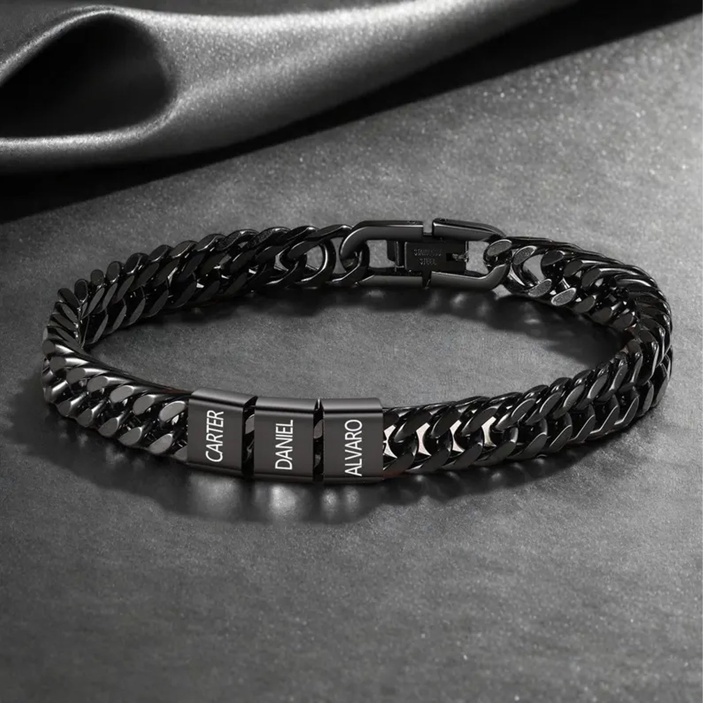 Custom Name Bead Steel Bracelet for Dad, Personalized Engraved Kids Names Bracelet Gift, Father's Day Gift 685039