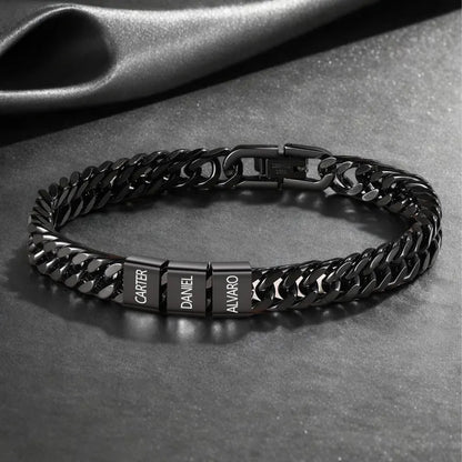 Custom Name Bead Steel Bracelet for Dad, Personalized Engraved Kids Names Bracelet Gift, Father's Day Gift 685039