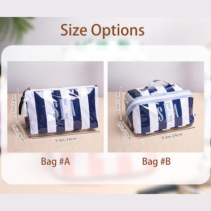 Personalized Embroidered Makeup Bag, Custom Waterproof Cosmetic Pouch, Striped Monogram Toiletry Bag Gift 684929