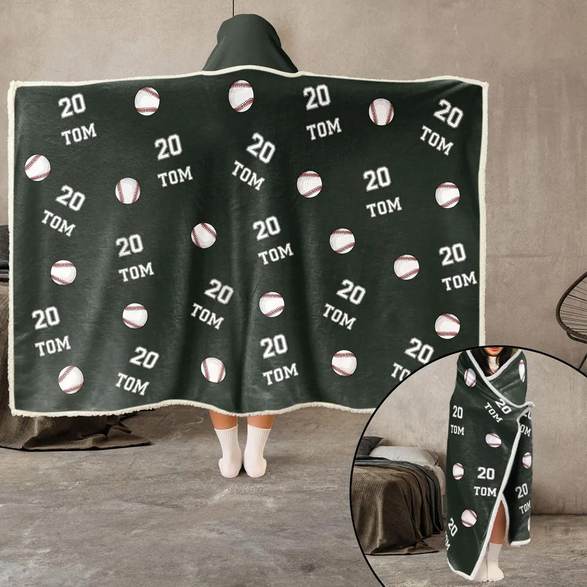 Personalized Sports Hooded Blanket, Custom Name & Number Baseball Soccer Football Kids Gift 686374 WFD