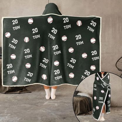 Personalized Sports Hooded Blanket, Custom Name & Number Baseball Soccer Football Kids Gift 686374 WFD