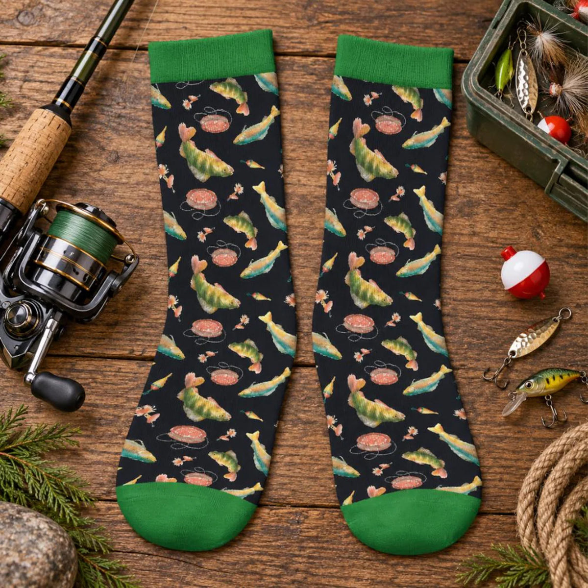 Personalized Fishing Socks, Custom Name Lucky Fisherman Socks, Fishing Gift for Dad Grandpa Husband 686400 WFD
