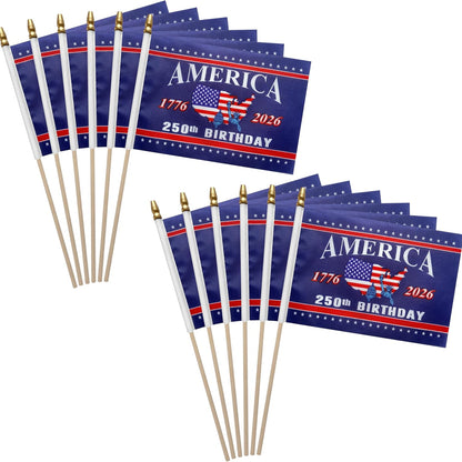 250 Years Anniversary USA Handheld Flags, Patriotic 4th of July Small Flags on Stick Party Decorations 685130