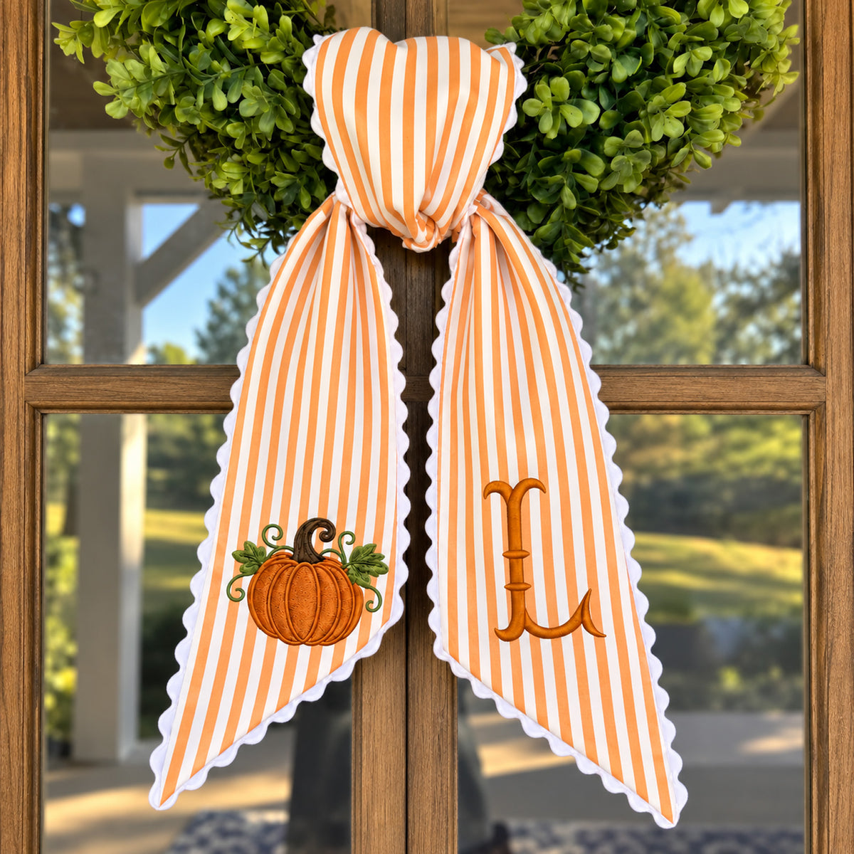 Personalized Pumpkin Wreath Sash, Embroidered Fall Monogram Bow, Custom Initial Thanksgiving Door Decor 686158 WFD